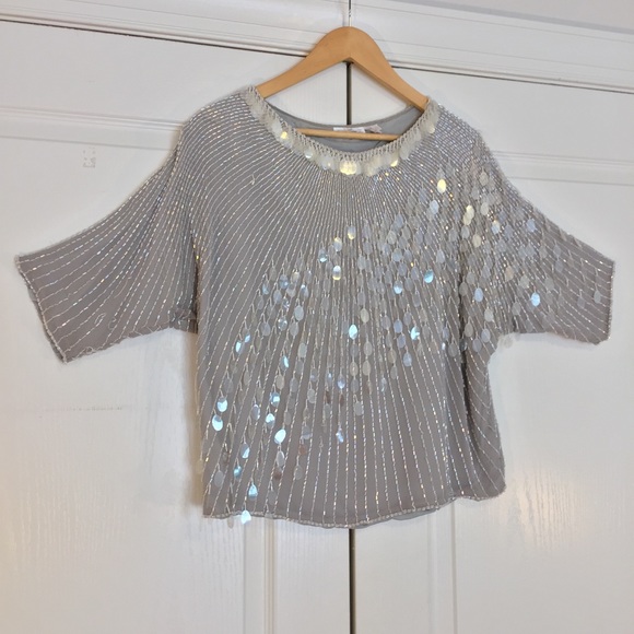 Vintage 80βs Silk Beaded Formal Top, Size Large - Picture 3 of 17